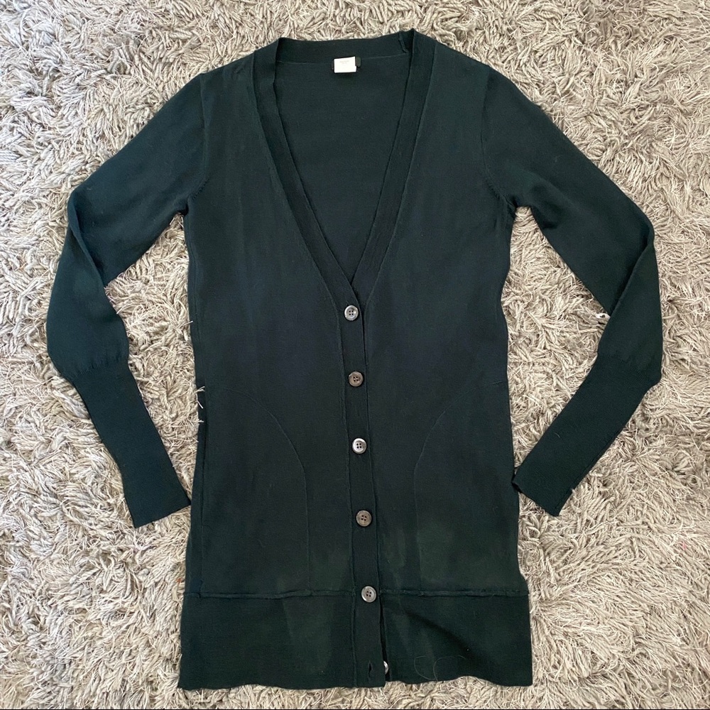 J Crew Forest Green 100% Wool Cardigan Lightweight